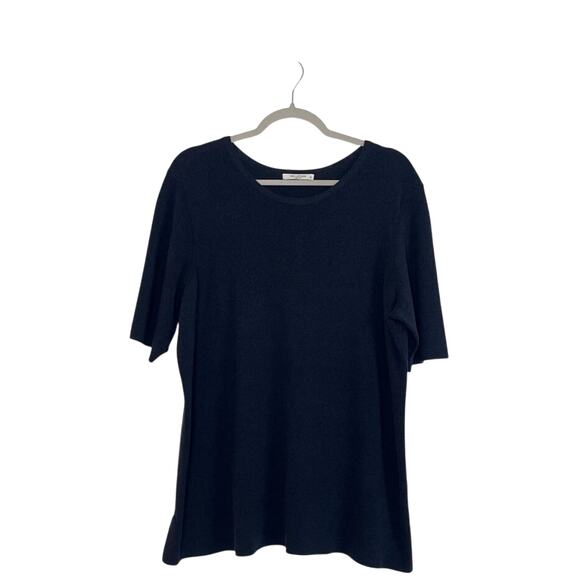 M.M. Lafleur The Choe Top Navy Melange Size 2X Short Sleeve Stretch Knit Office - Picture 1 of 6